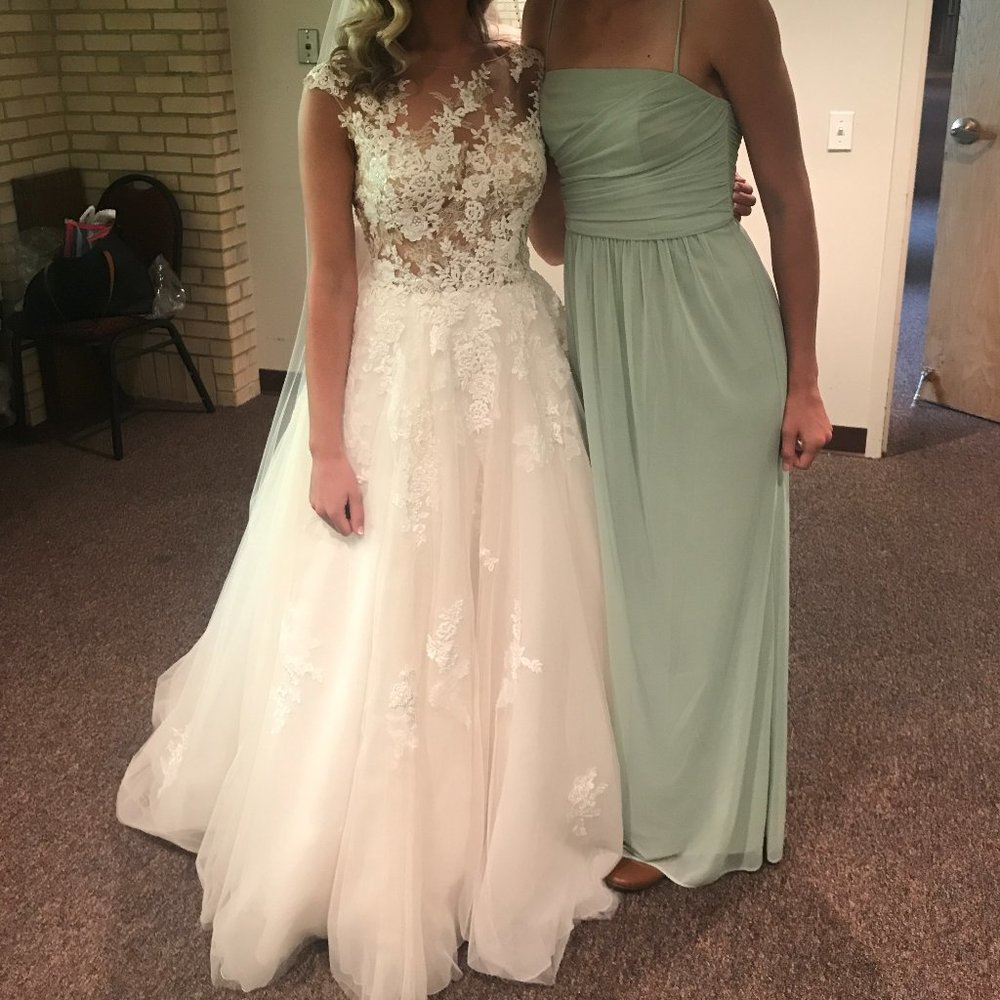 David's Bridal Long Mesh Dress w/ Spaghetti Straps - Picture 3 of 5